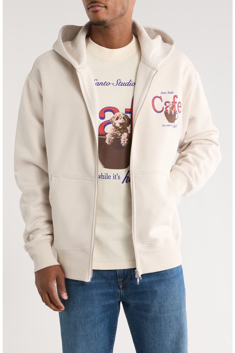 Maple Café Cotton Zip Hoodie, Main, color, CREAM