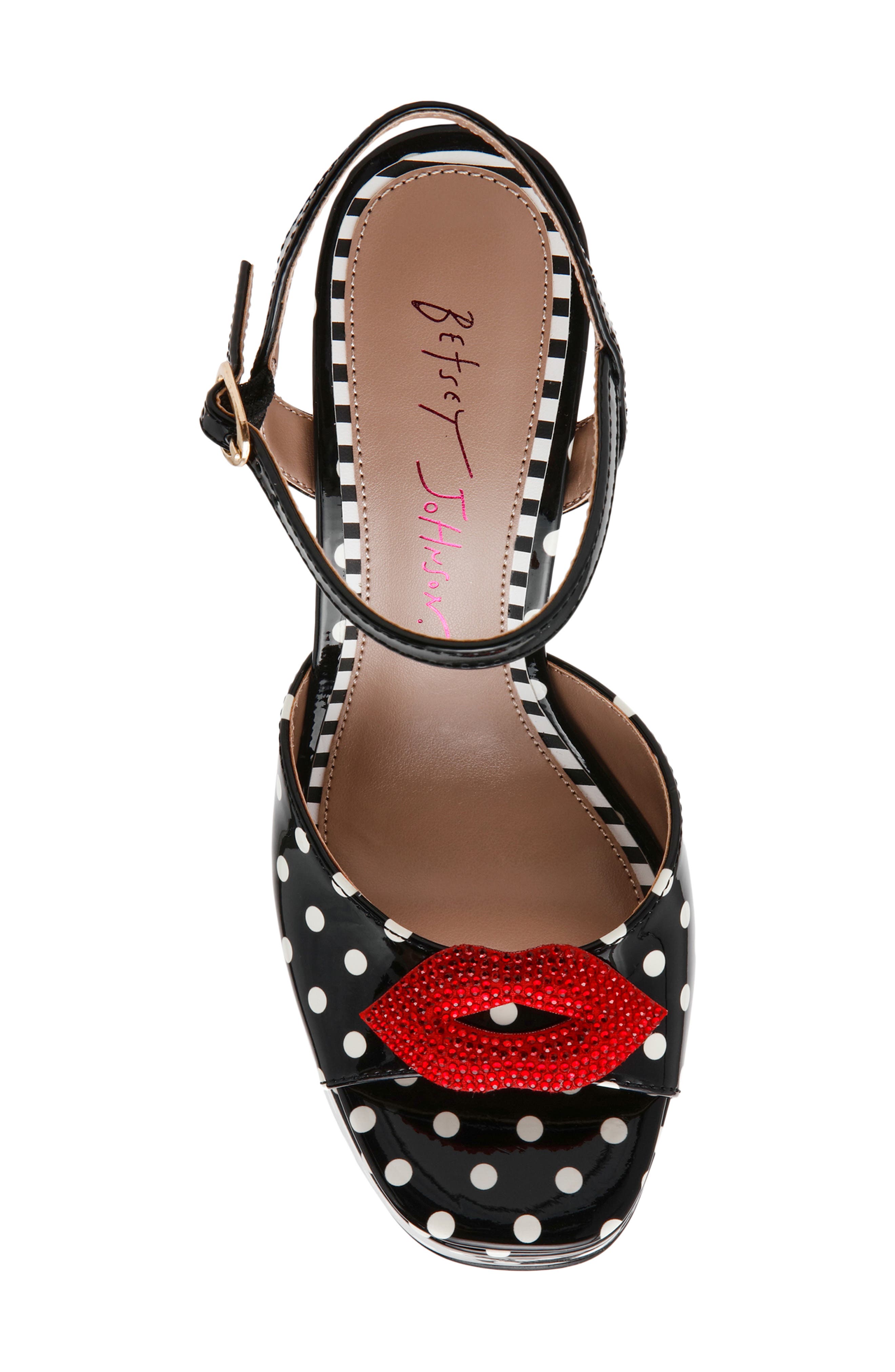 Betsey Johnson Allyson Ankle Strap Platform Sandal, Alternate, color, White/ Black Polka Dot