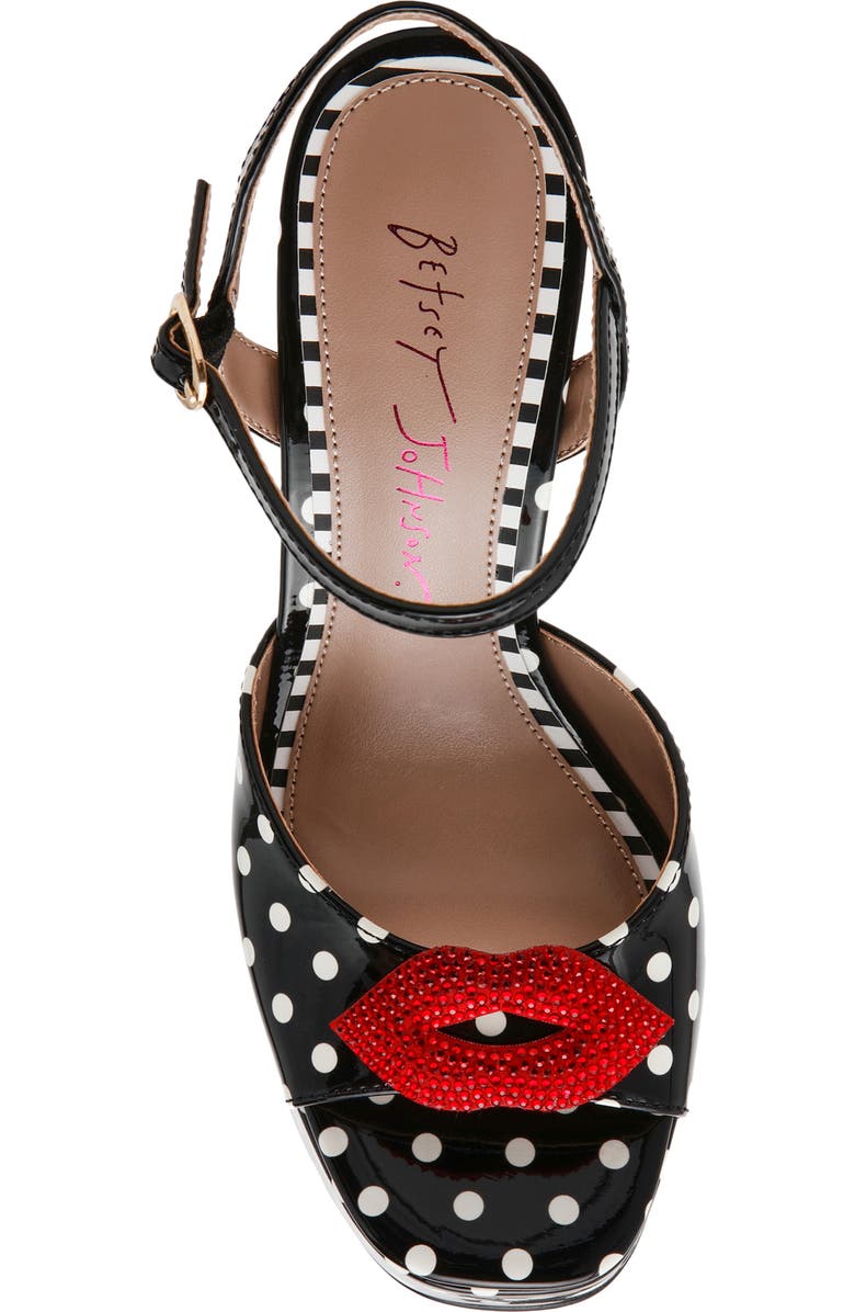 Betsey Johnson Allyson Ankle Strap Platform Sandal, Alternate, color, White/ Black Polka Dot