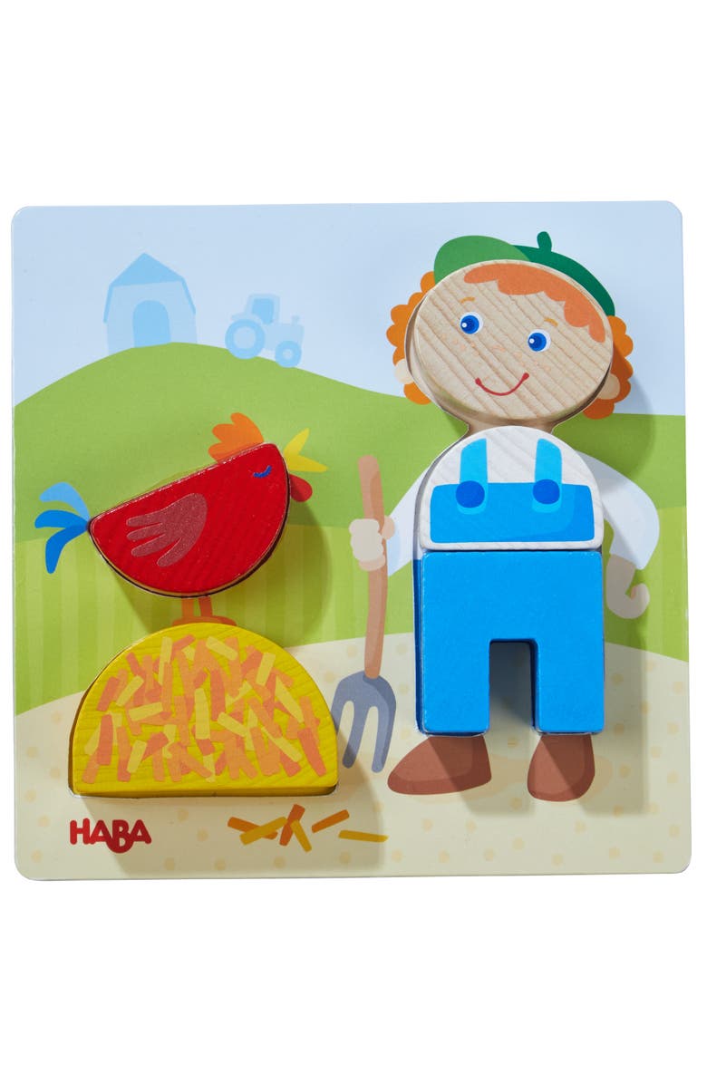 HABA On the Farm Beginner Pattern Blocks Puzzle with 3 Background Scenes and 14 Wooden Pieces - Ages 18 Months +, Alternate, color, Multi