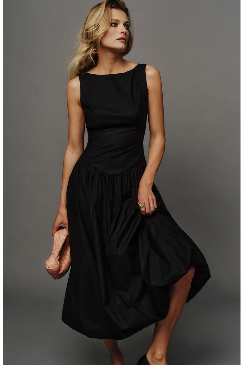 Elvira Cotton Midi Dress, Alternate, color, BLACK