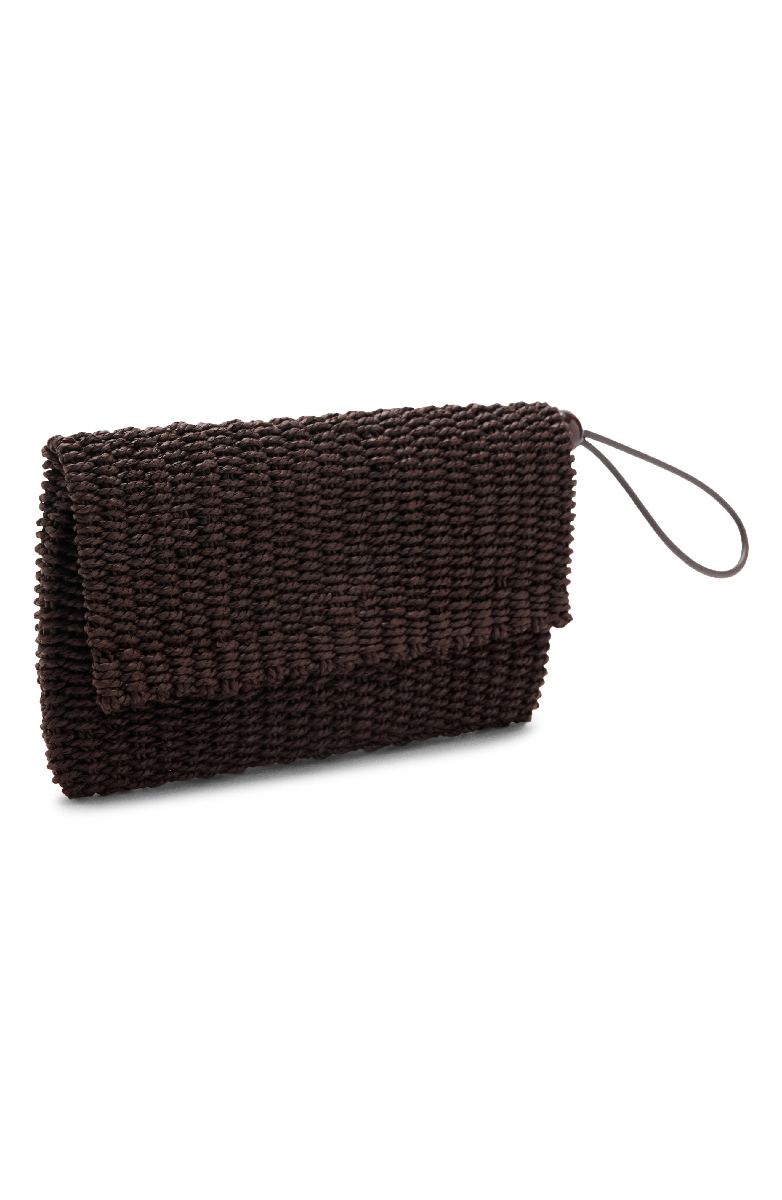MANGO Woven Raffia Pouch, Alternate, color, Chocolate