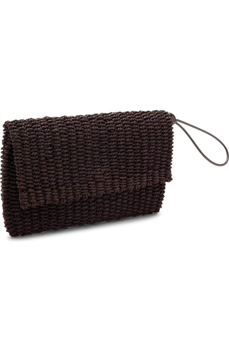 MANGO Woven Raffia Pouch, Alternate, color, Chocolate