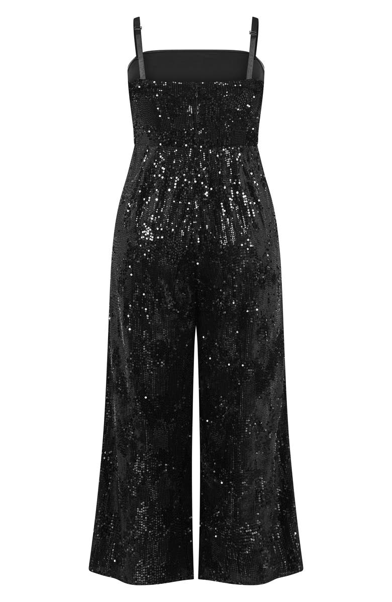 City Chic Sequin Sleeveless Wide Leg Jumpsuit, Alternate, color, Black