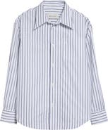 AMI PARIS Stripe Cotton Poplin Button-Up Shirt