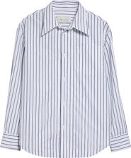 AMI PARIS Stripe Cotton Poplin Button-Up Shirt