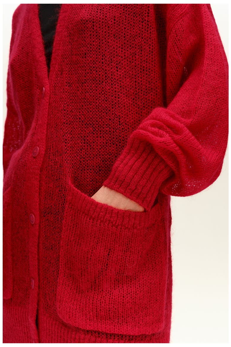Long Mohair Cardigan With Contrast Trim, Alternate, color, RED
