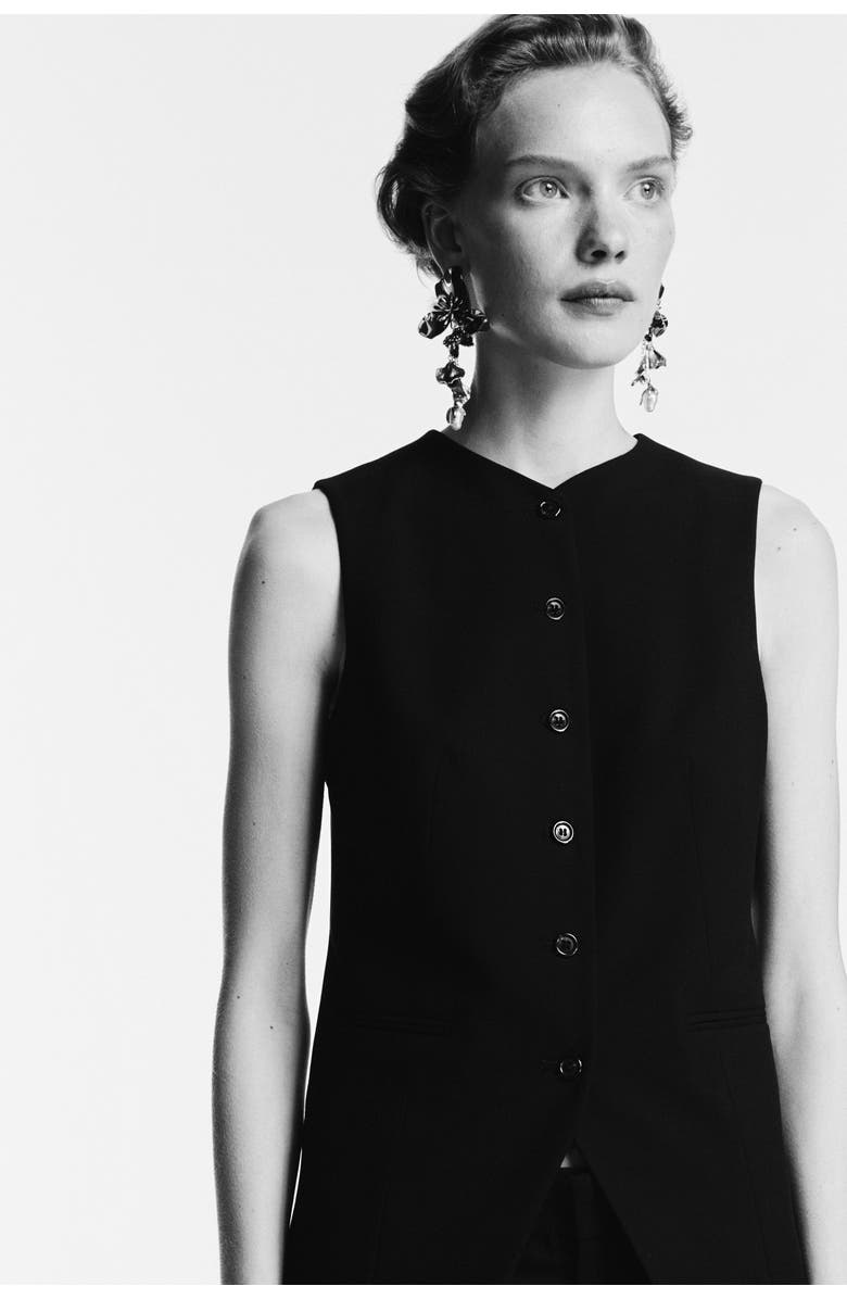 H&M Long Waistcoat, Alternate, color, Black