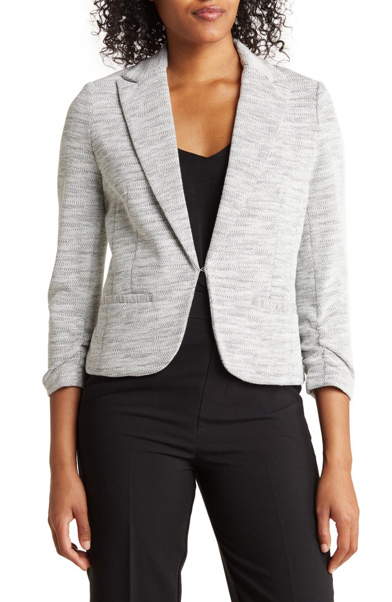 Amanda & Chelsea 3/4 Ruched Sleeve Blazer, Main, color, Ivry/Blk