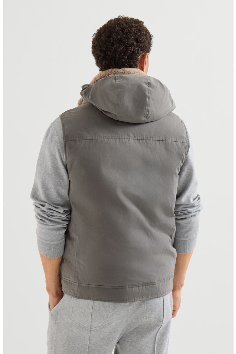 Waxed techno cotton down vest with detachable hood, Alternate, color, Grey