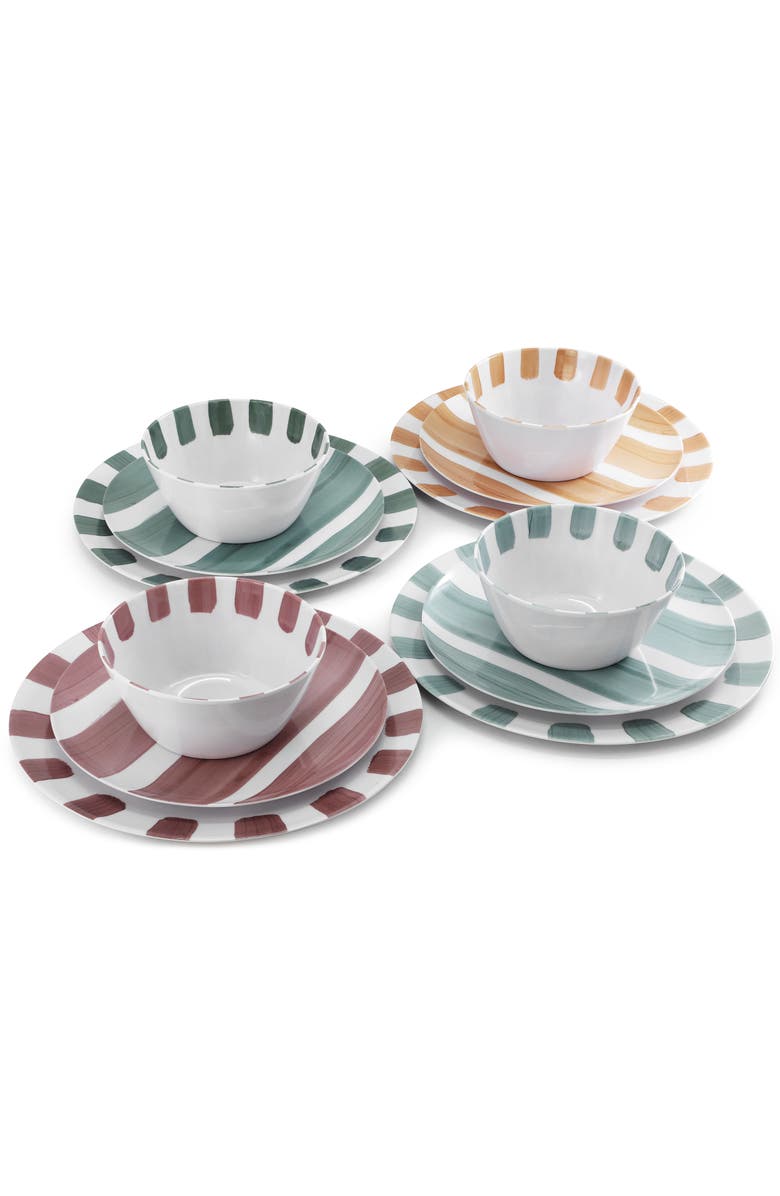 Gibson Home Cottage Stripes 12 Piece Melamine Dinnerware Set, Alternate, color, White