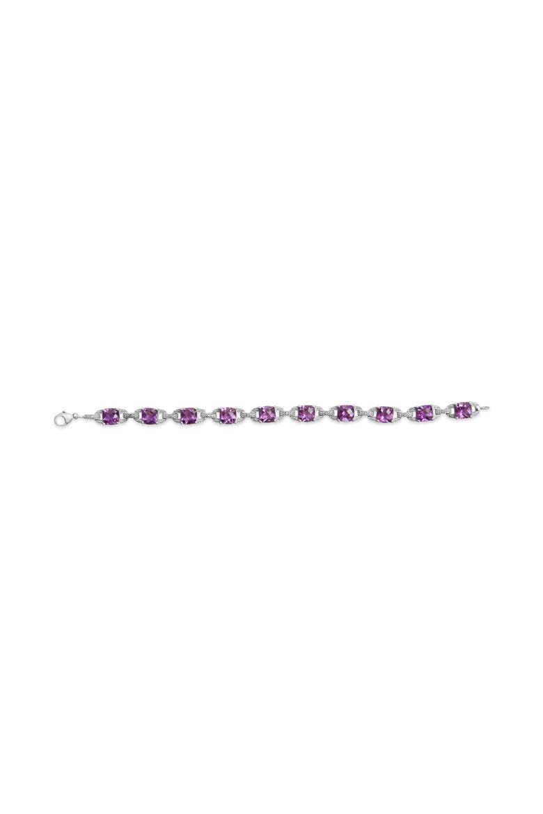 Silver 7mm Cushion Cut Amethyst Gemstone and Diamond Tennis Link Bracelet, Alternate, color, White