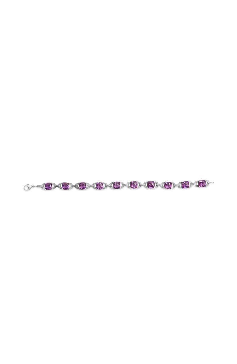 Haus of Brilliance Silver 7mm Cushion Cut Amethyst Gemstone and Diamond Tennis Link Bracelet, Alternate, color, White