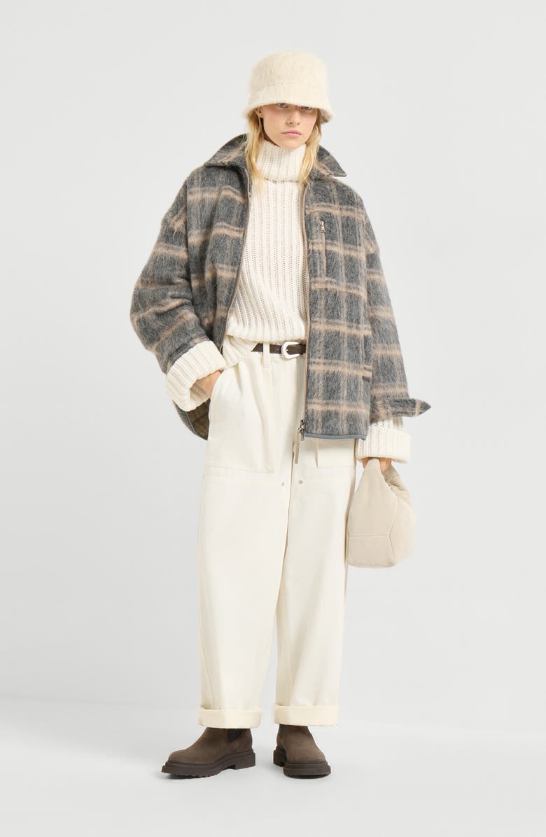 Brunello Cucinelli Jacquard check knit outerwear jacket, Alternate, color, Grey