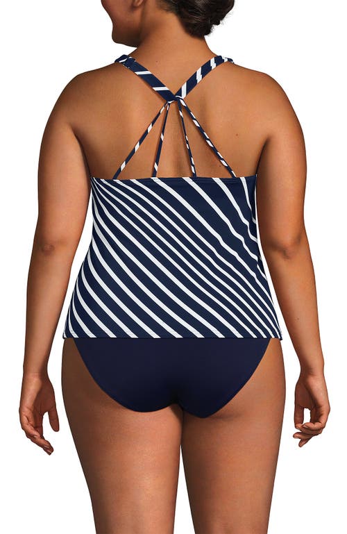 Lands' End Tugless High Neck Strappy Back Tankini Swimsuit Top In Blue