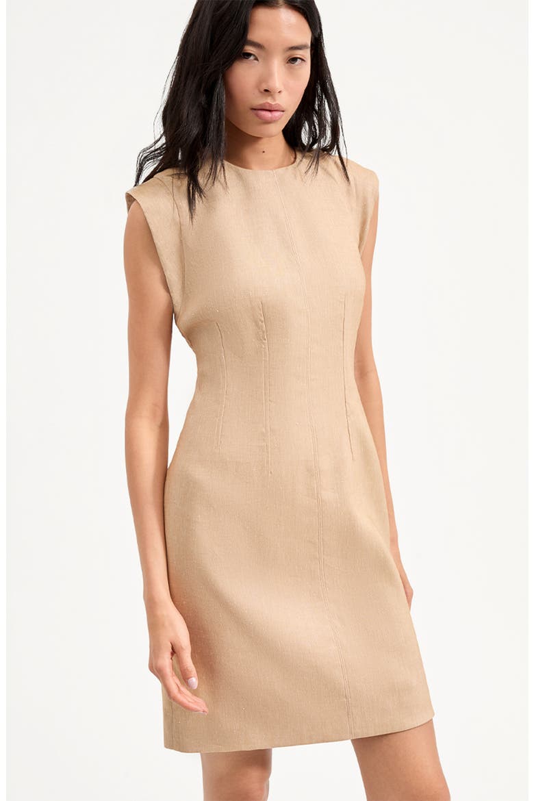 Rosedale Cap Sleeve Linen Blend Sheath Dress, Alternate, color, KHAKI MELANGE