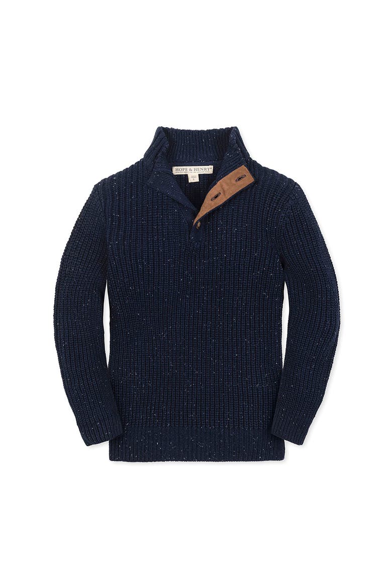 Kids' Organic Mock Neck Cardigan Stitch Sweater, Main, color, Navy Fleck