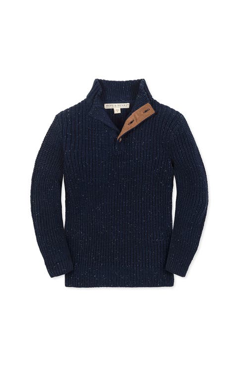 Kids' Organic Mock Neck Cardigan Stitch Sweater