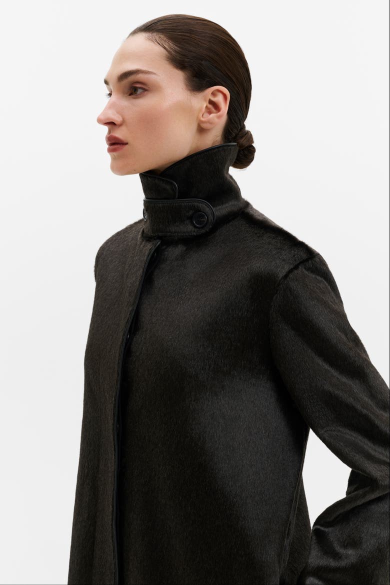 Phoebe Faux Pony Hair Long Coat, Alternate, color, Black