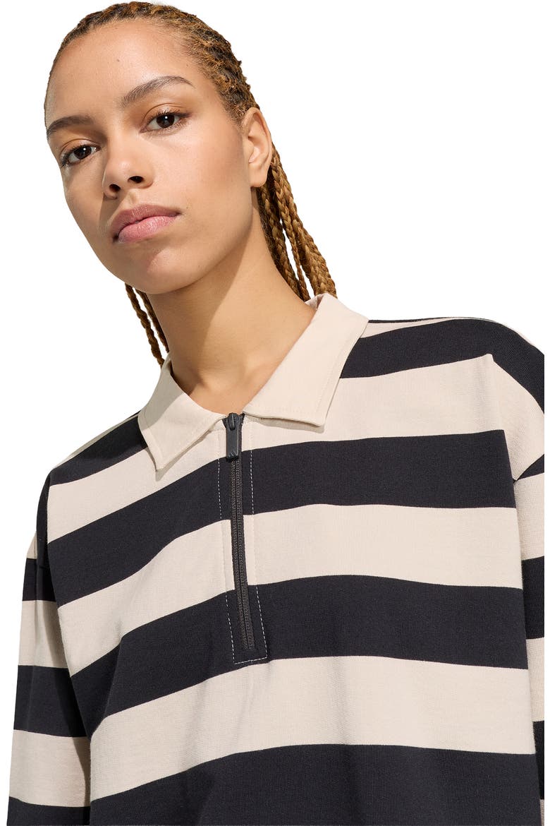 Striped Quarter Zip Cotton Polo, Alternate, color, BLACK/CRYSTAL LINEN