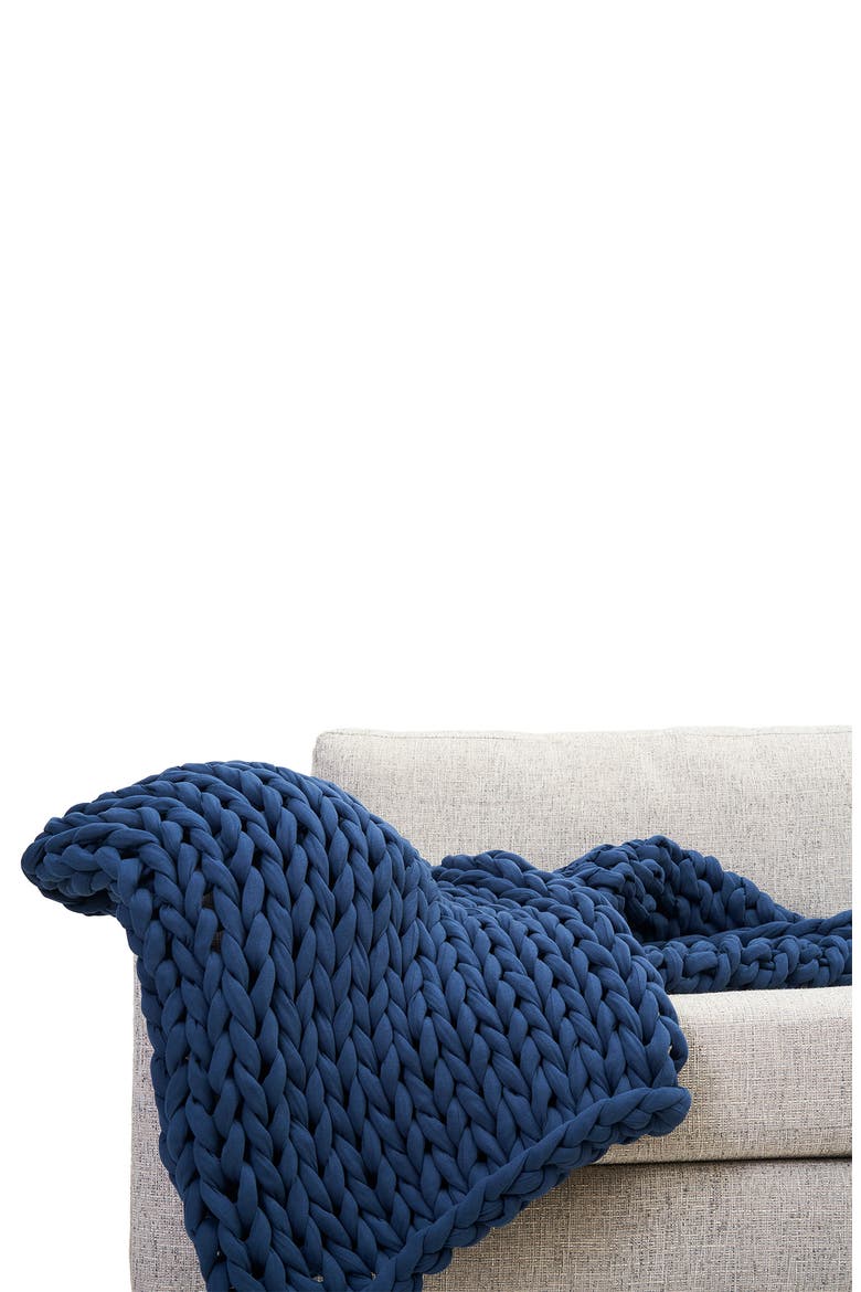 Organic Cotton Weighted Knit Blanket, Alternate, color, MIDNIGHT BLUE