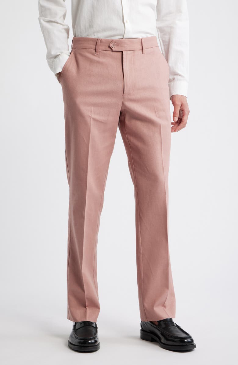 Percival Tailored Flat Front Linen & Cotton Trousers, Main, color, Mauve