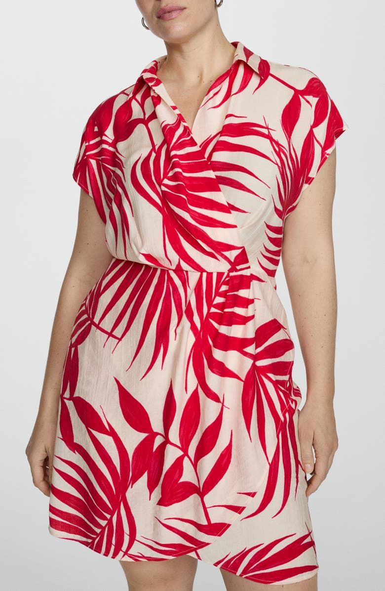 MANGO Palm Frond Faux Wrap Mini Shirtdress, Alternate, color, 