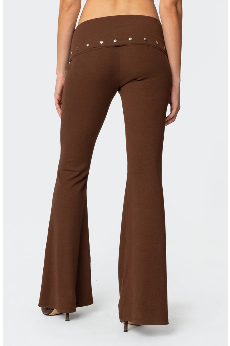 Aries Foldover Studded Waist Flare Leggings, Alternate, color, BROWN