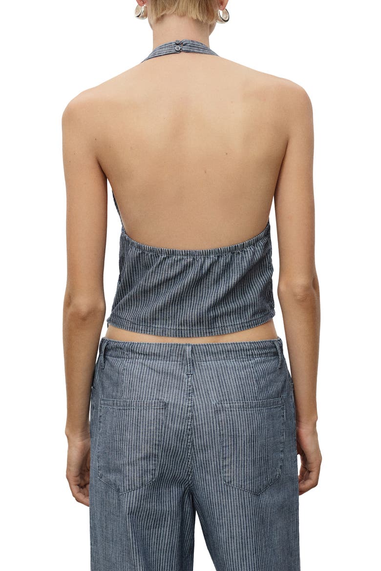 Stripe Crossover Crop Halter Top, Alternate, color, BLUE