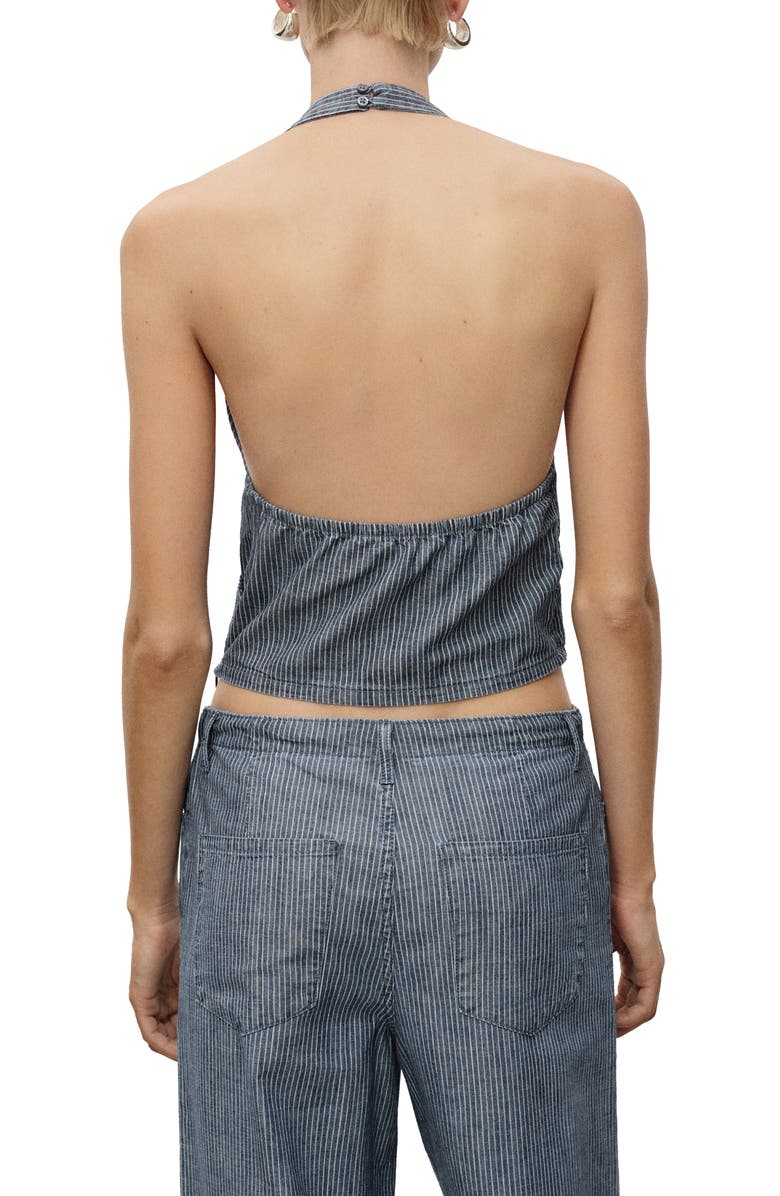 MANGO Stripe Crossover Crop Halter Top, Alternate, color, Blue
