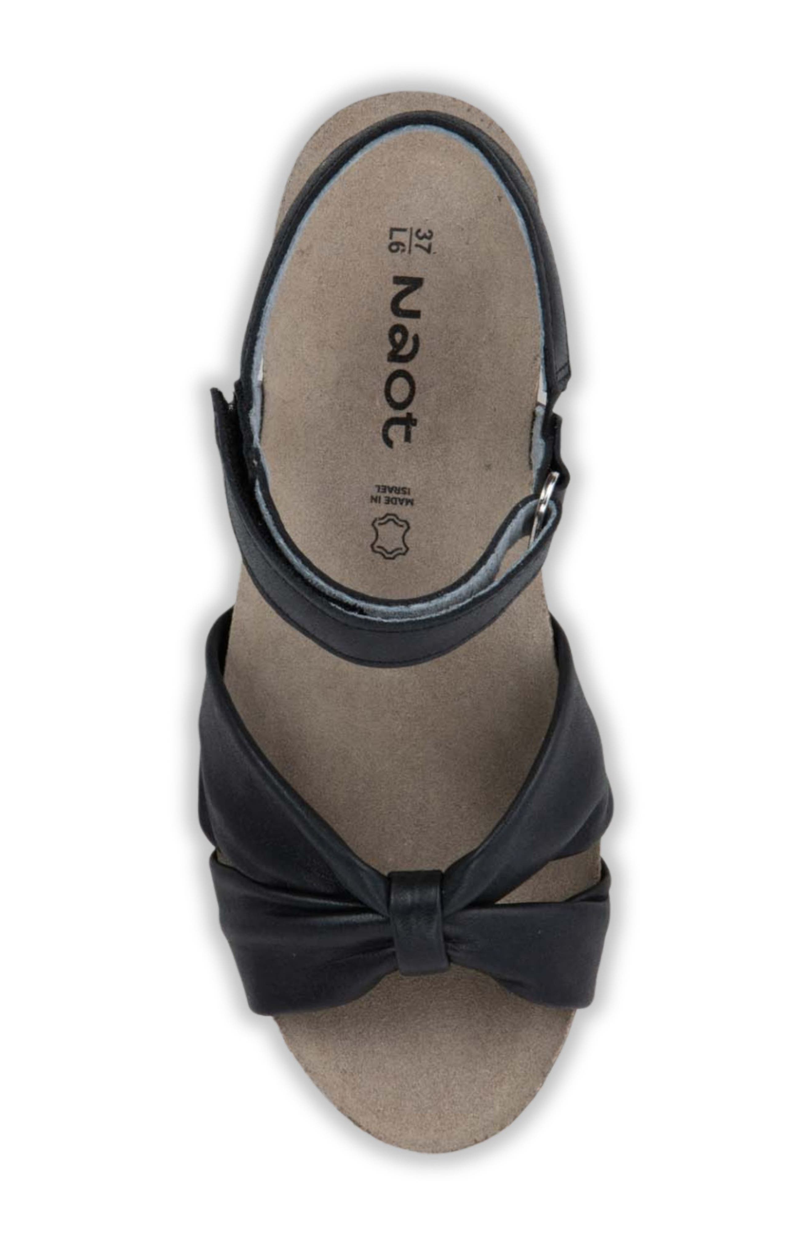 Naot Madame Ankle Strap Platform Wedge Sandal, Alternate, color, Black Shiny Leather