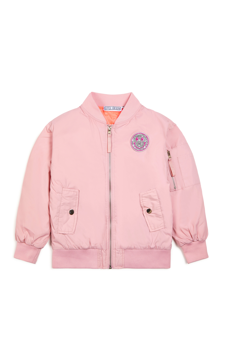 Girls' Sequin Lightning Bolt Bomber Jacket, Main, color, Light Pink