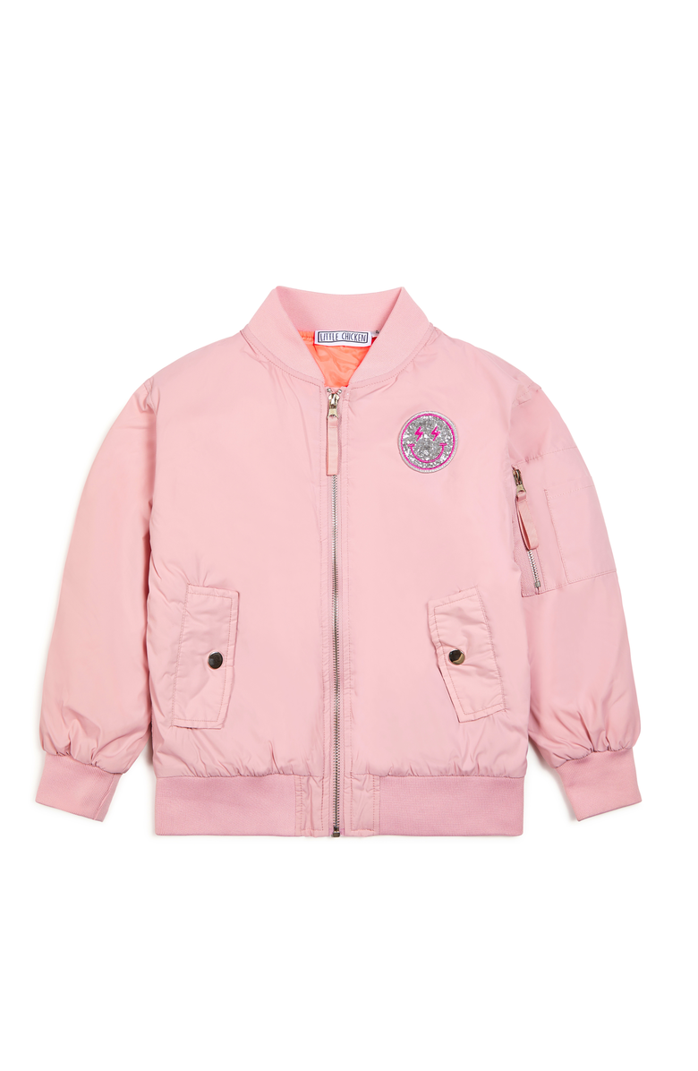 Little Chicken Girls' Sequin Lightning Bolt Bomber Jacket, Main, color, Light Pink