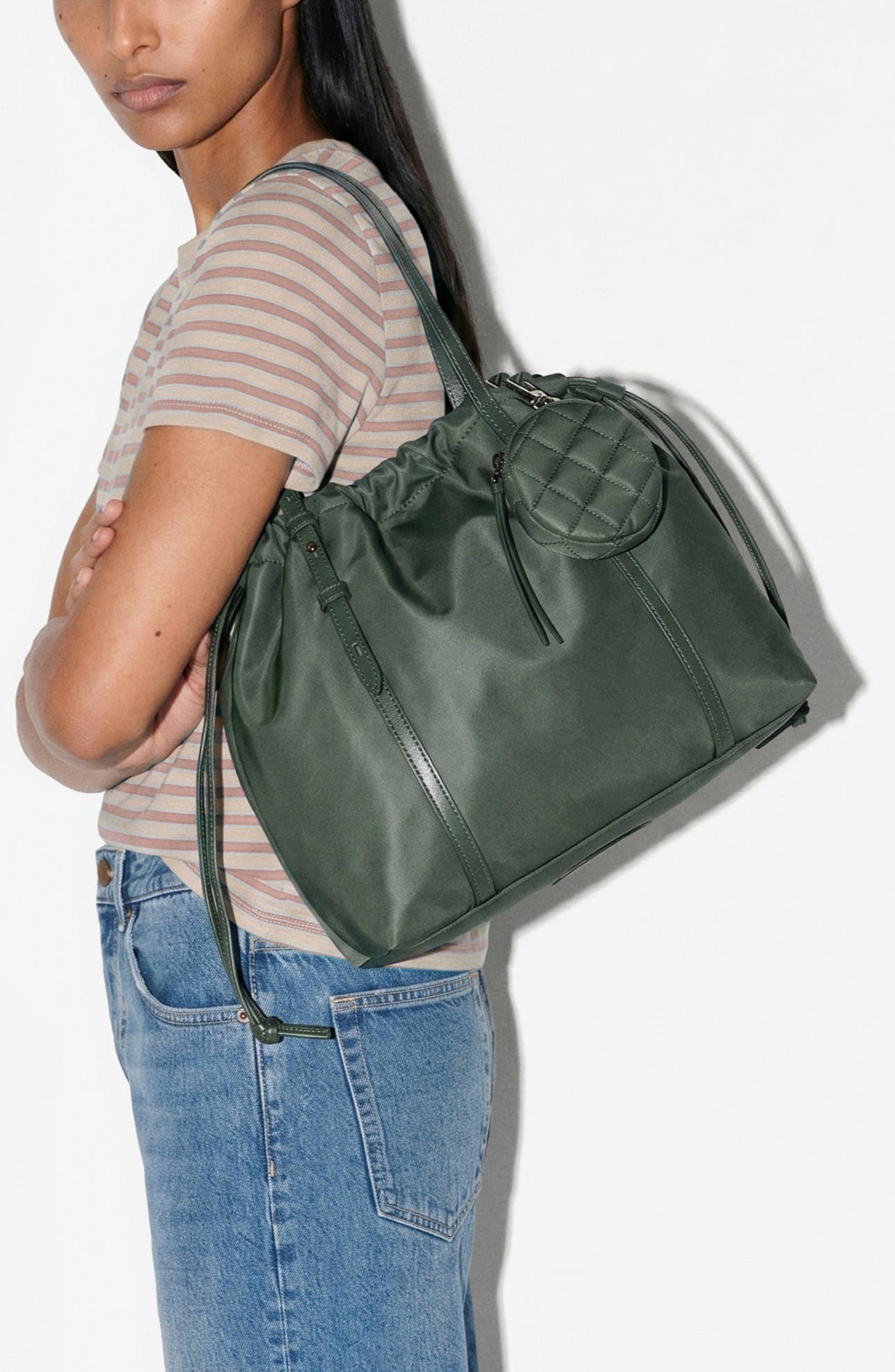 Small Waverly Leather Trim Nylon Tote, Alternate, color, JUNIPER