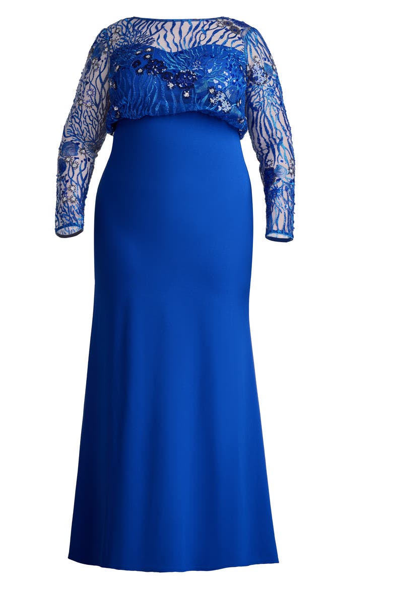 Sequin Blouson Bodice Long Sleeve Gown, Alternate, color, MYSTIC BLUE