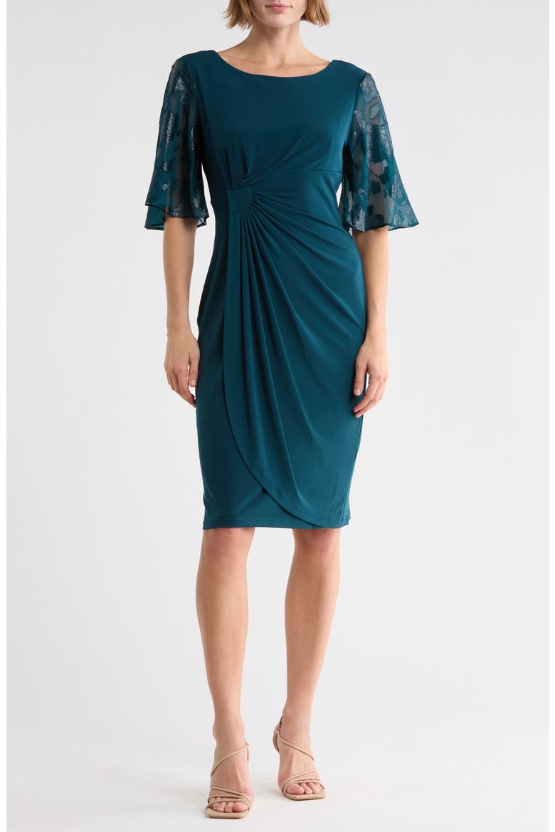 Burnout Sleeve Faux Wrap Dress, Main, color, DARK MALLARD