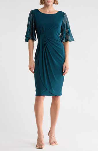 Burnout Sleeve Faux Wrap Dress