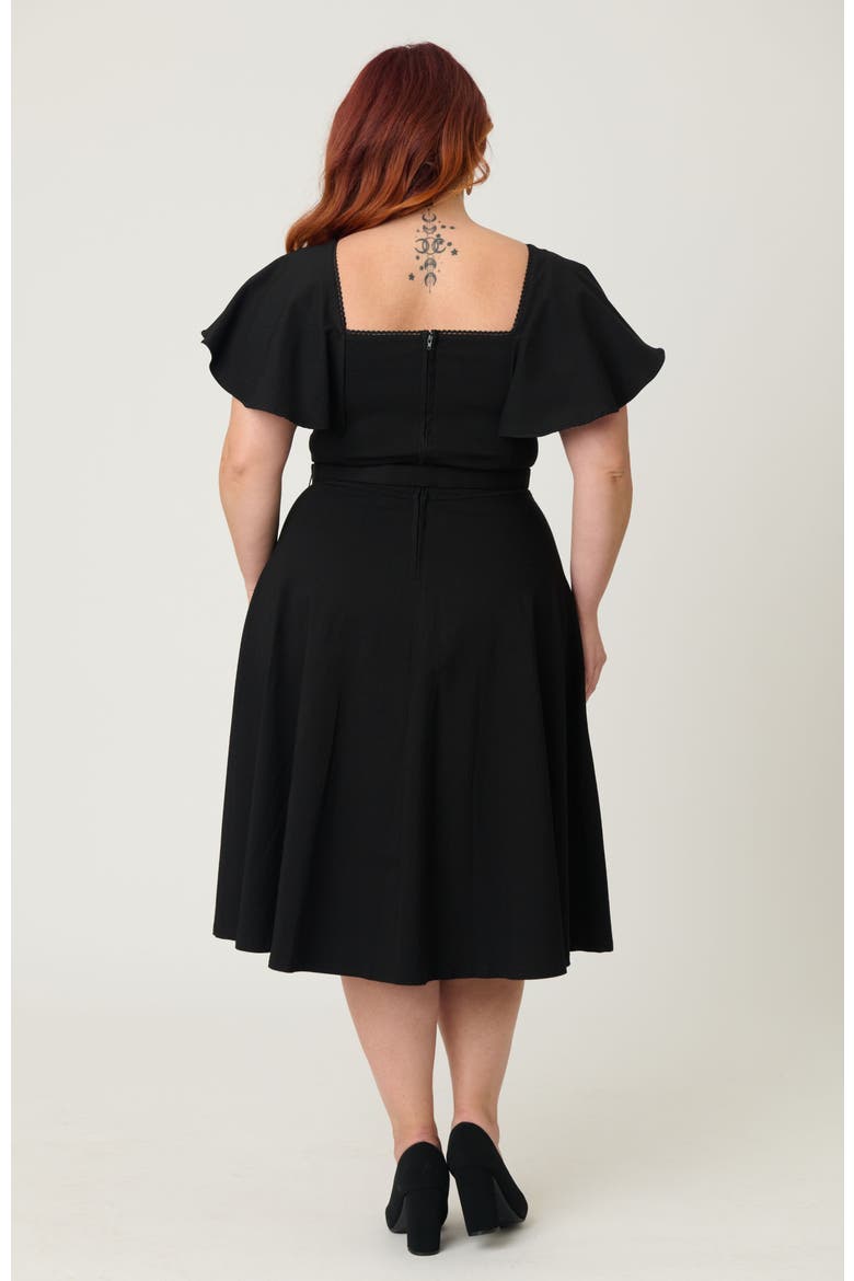 Plus Size Flutter Sleeve Belted Swing Dress, Alternate, color, Solid Black