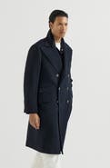 Brunello Cucinelli Cashmere chevron flannel one-and-a half breasted coat with peak lapels and metal buttons