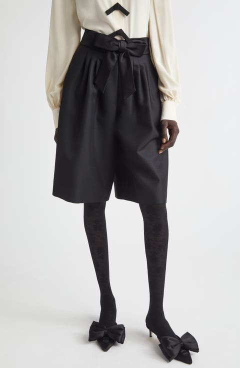 Bow Waist Wool & Mohair Bermuda Shorts