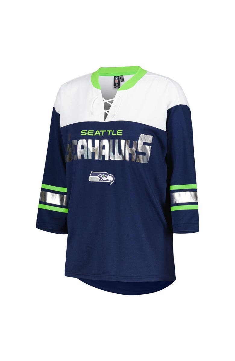 G-III 4HER BY CARL BANKS Women's G-III 4Her by Carl Banks College Navy/White Seattle Seahawks Double Team 3/4-Sleeve Lace-Up T-Shirt, Alternate, color, Navy