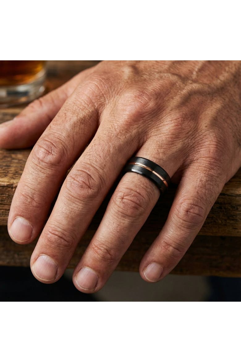 Men's Brushed Black Tungsten Gold Plated Two Tone 8mm Ring Wedding Band, Alternate, color, Black Tungsten