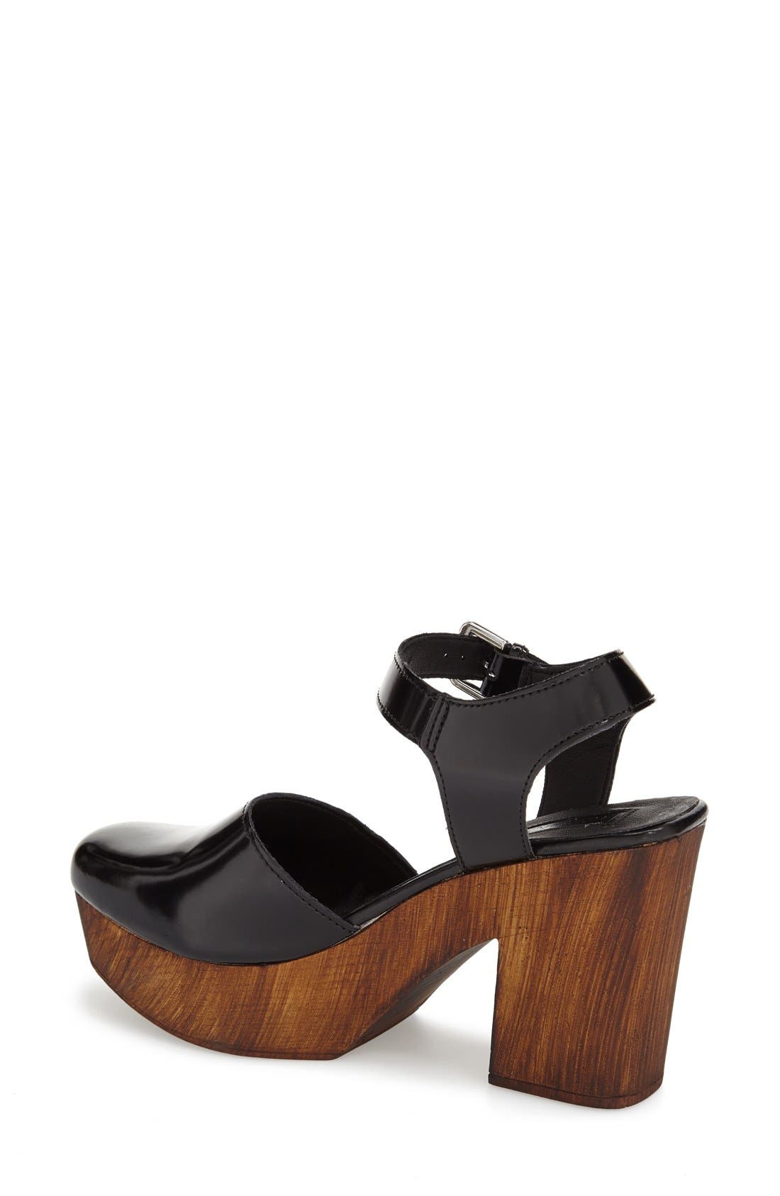 Topshop 'Smile' Wooden Platform Leather Sandal, Alternate, color, 