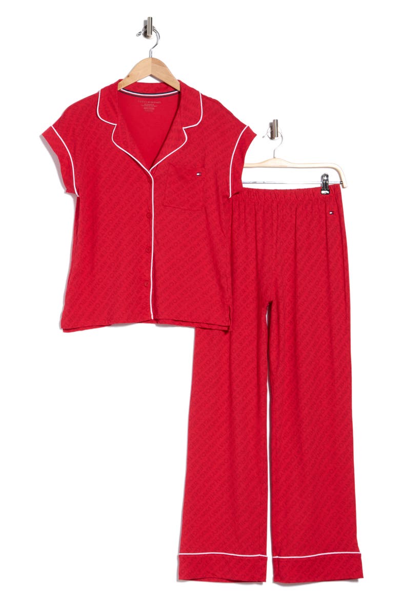 Piped Jersey Pajamas, Main, color, DECO LINES TH REGATTA RED