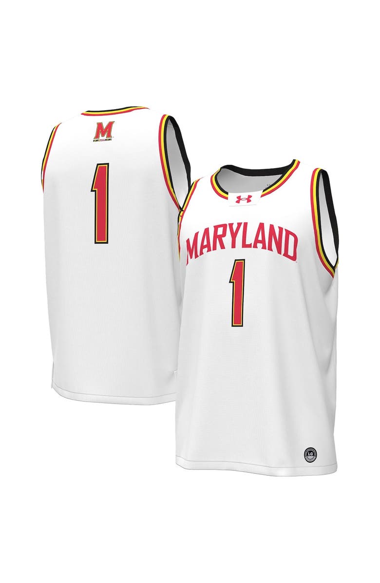 Under Armour Men's Under Armour #1 White Maryland Terrapins Replica Basketball Jersey, Alternate, color, White