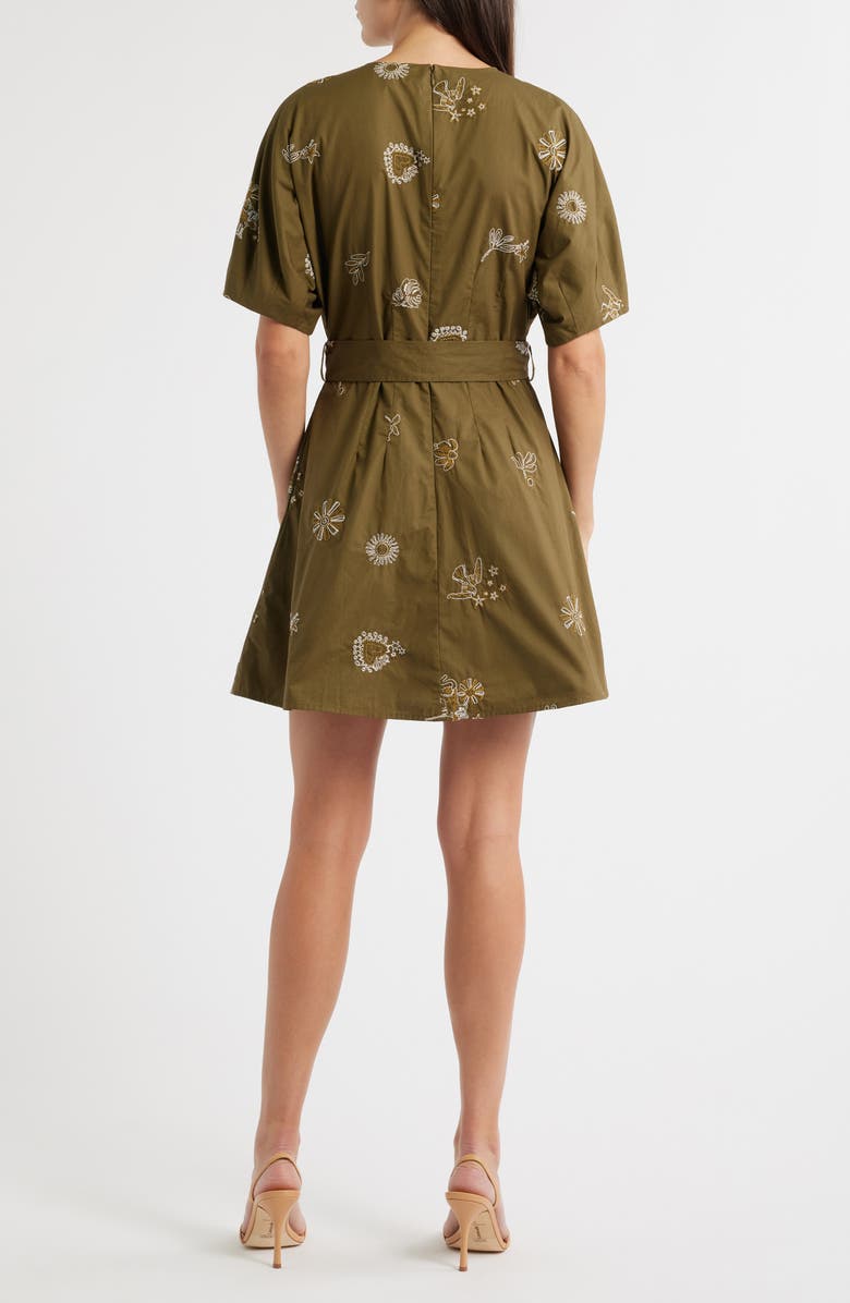 CIEBON Zahra Embroidered Flare Minidress, Alternate, color, Olive