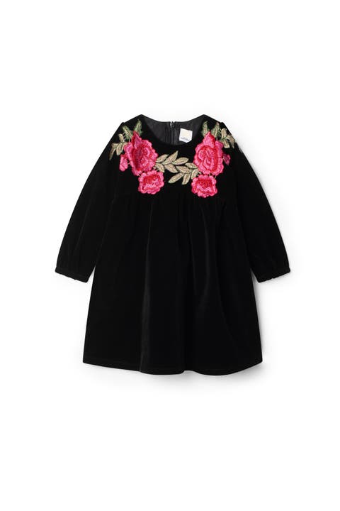 Velour Floral A-Line Dress (Toddler, Little Kid & Big Kid)