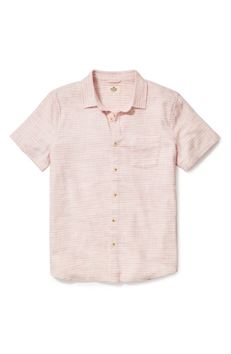Marine Layer Classic Stripe Short Sleeve Stretch Cotton Selvage Button-Up Shirt, Alternate, color, Pink Mini Stripe