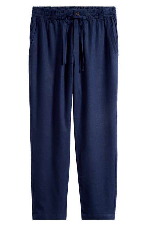 Straight Leg Linen Blend Drawstring Pants