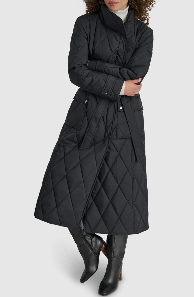 DKNY Diamond Quilted Belted Coat, Alternate, color, 
